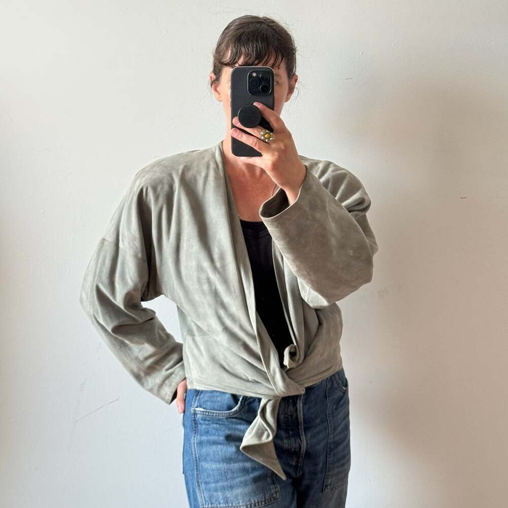 Vintage 80's LOEWE Madrid Gray Green Suede Wrap Jacket